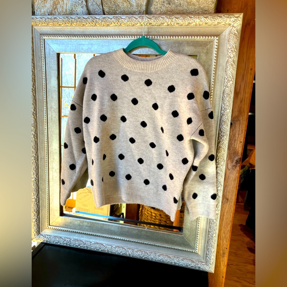 Chelsea & Theodore Cozy Knit Polka - Dot Crew-Neck Pull-over Sweater Womens M